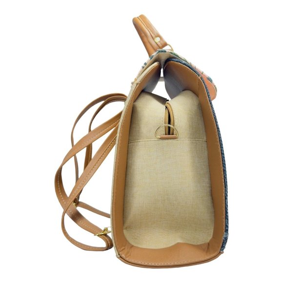 Artisan Made Frida Kahlo Canvas Faux Leather Tote Backpack From Coyoacan Mexico - Picture 8 of 9